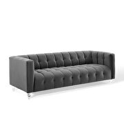Channel tufted button performance velvet sofa in charcoal additional photo 2 of 8