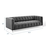 Channel tufted button performance velvet sofa in charcoal additional photo 3 of 8