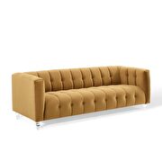 Channel tufted button performance velvet sofa in cognac additional photo 2 of 8