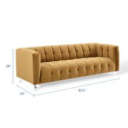 Channel tufted button performance velvet sofa in cognac additional photo 3 of 8