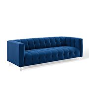 Channel tufted button performance velvet sofa in navy additional photo 2 of 8