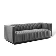 Channel tufted velvet sofa in gray additional photo 2 of 8