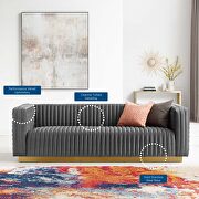 Channel tufted performance velvet living room sofa in charcoal additional photo 2 of 9