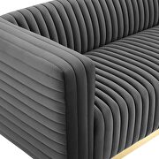 Channel tufted performance velvet living room sofa in charcoal additional photo 4 of 9