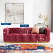 Channel tufted performance velvet living room sofa in maroon additional photo 2 of 9