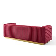 Channel tufted performance velvet living room sofa in maroon additional photo 5 of 9