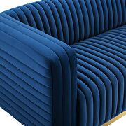 Channel tufted performance velvet living room sofa in navy additional photo 4 of 9
