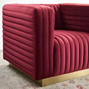 Channel tufted performance velvet accent armchair in maroon additional photo 2 of 9