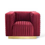 Channel tufted performance velvet accent armchair in maroon additional photo 3 of 9