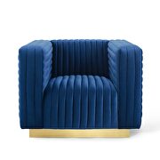 Channel tufted performance velvet accent armchair in navy additional photo 3 of 9