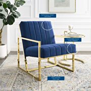 Channel tufted performance velvet armchair in navy additional photo 3 of 8
