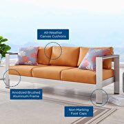 Outdoor patio aluminum sofa in silver orange by Modway additional picture 2