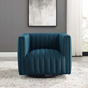 Tufted swivel upholstered armchair in azure additional photo 2 of 10