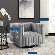 Tufted swivel upholstered armchair in light gray additional photo 4 of 10