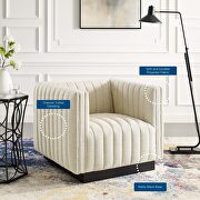 Tufted upholstered fabric armchair in beige additional photo 2 of 10