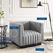 Tufted upholstered fabric armchair in light gray additional photo 2 of 10