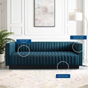 Tufted upholstered fabric sofa in azure additional photo 2 of 11