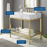 Black stainless steel bathroom vanity in gold white by Modway additional picture 2