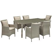 7 piece outdoor patio wicker rattan dining set in light gray/ beige by Modway additional picture 4