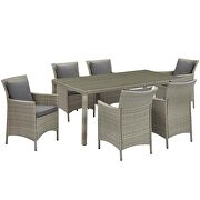 7 piece outdoor patio wicker rattan dining set in light gray/ charcoal by Modway additional picture 4