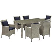 7 piece outdoor patio wicker rattan dining set in light gray/ navy by Modway additional picture 4
