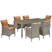 7 piece outdoor patio wicker rattan dining set in light gray/ orange by Modway additional picture 4