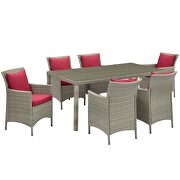 7 piece outdoor patio wicker rattan dining set in light gray/ red by Modway additional picture 4