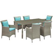 7 piece outdoor patio wicker rattan dining set in light gray/ turquoise by Modway additional picture 4