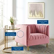 Channel tufted performance velvet armchair in dusty rose additional photo 2 of 6