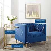 Channel tufted performance velvet armchair in navy additional photo 2 of 7