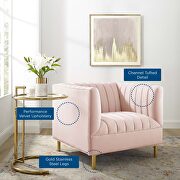 Channel tufted performance velvet armchair in pink additional photo 2 of 7