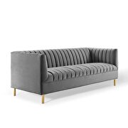 Channel tufted performance velvet sofa in gray additional photo 4 of 8