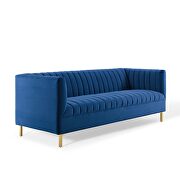 Channel tufted performance velvet sofa in navy additional photo 4 of 8