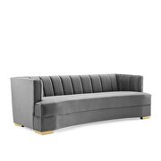 Channel tufted performance velvet curved sofa in gray additional photo 3 of 7