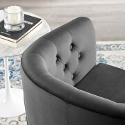 Tufted performance velvet swivel armchair in charcoal additional photo 2 of 8