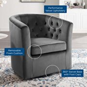 Tufted performance velvet swivel armchair in charcoal additional photo 3 of 8