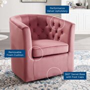 Tufted performance velvet swivel armchair in dusty rose additional photo 2 of 8