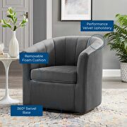 Performance velvet swivel armchair in charcoal additional photo 3 of 8