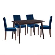 5 piece upholstered velvet dining set in cappuccino navy by Modway additional picture 3