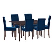 7 piece upholstered velvet dining set in cappuccino navy additional photo 3 of 9