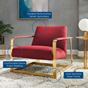 Performance velvet accent chair in gold maroon by Modway additional picture 9