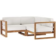 Natural/ white outdoor patio teak wood 3-piece sectional sofa set by Modway additional picture 3