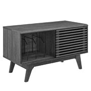 Vinyl record sliding slatted door display stand in charcoal by Modway additional picture 5