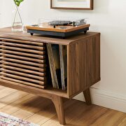 Vinyl record sliding slatted door display stand in walnut by Modway additional picture 3