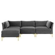 4-piece performance velvet sectional sofa in gray by Modway additional picture 9