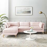 4-piece performance velvet sectional sofa in pink by Modway additional picture 11