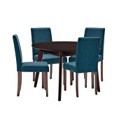 5 piece upholstered fabric dining set in cappuccino blue additional photo 3 of 9