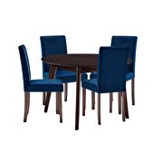 5 piece upholstered velvet dining set in cappuccino navy additional photo 3 of 9