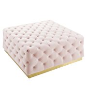 Tufted performance velvet square ottoman in pink additional photo 2 of 6