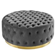 Tufted performance velvet round ottoman in gray additional photo 2 of 6